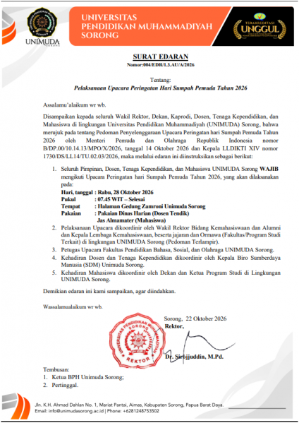 Edaran Pelaksanaan Upacara Peringatan Hari Sumpah Pemuda Tahun 2026